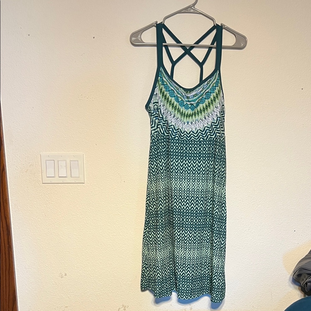Prana Green and White Patterned dress